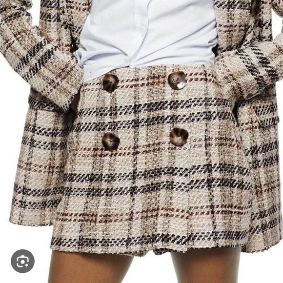 ZARA TWEED PLAID SKORT MINI BUTTON sz Medium - Picture 1 of 14